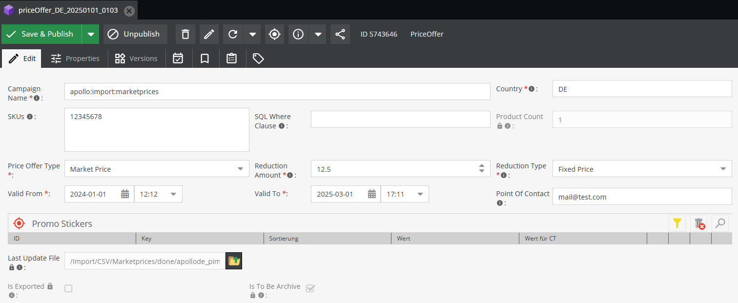 Screenshot: PIM Price-Schedule-Feature – Preiskalender-Anzeige mit Staffelpreisen