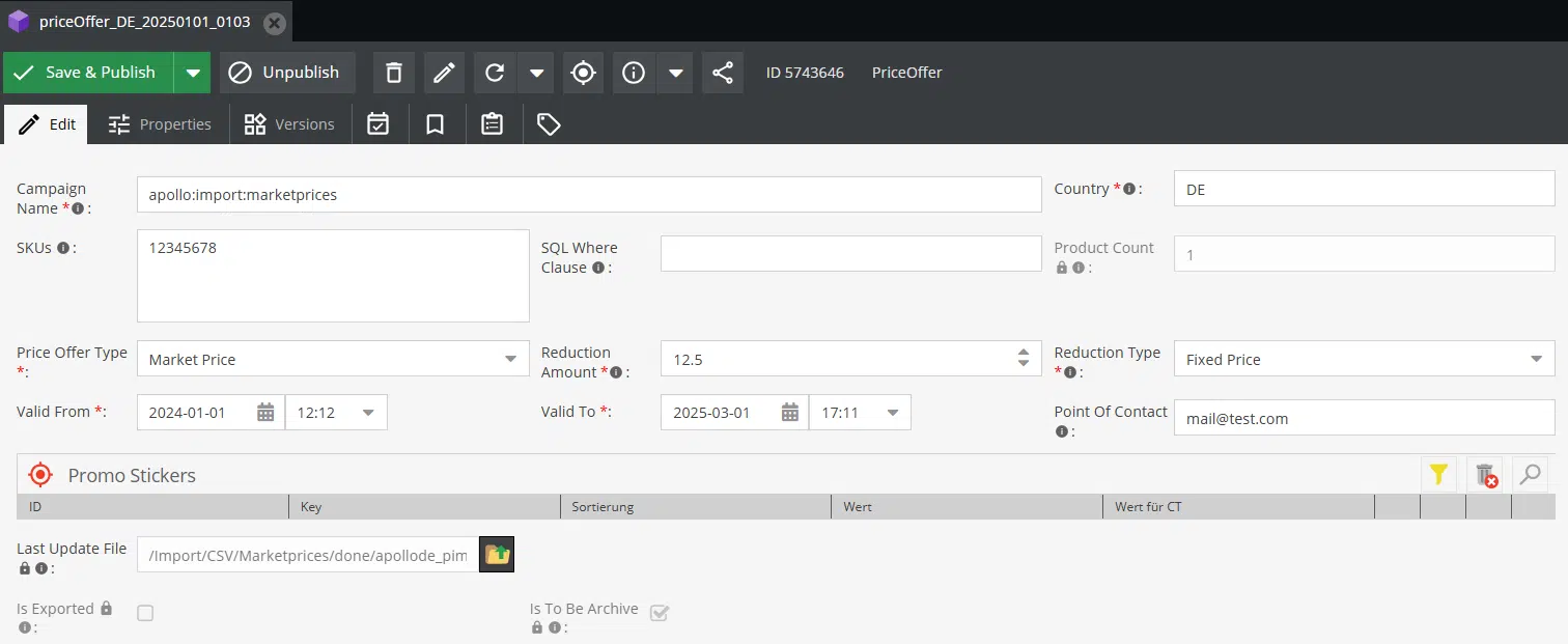 PIM_Price Schedule Feature_Beispiel Screenshot: PIM Price-Schedule-Feature – Preiskalender-Anzeige mit Staffelpreisen