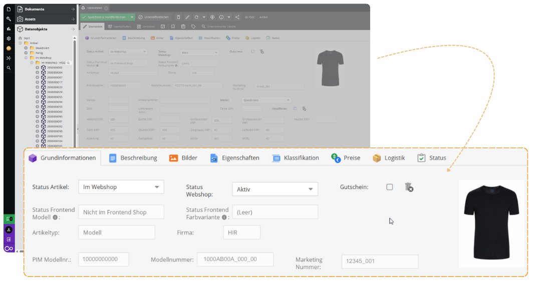 Product Information Management Nutzeroberfläche