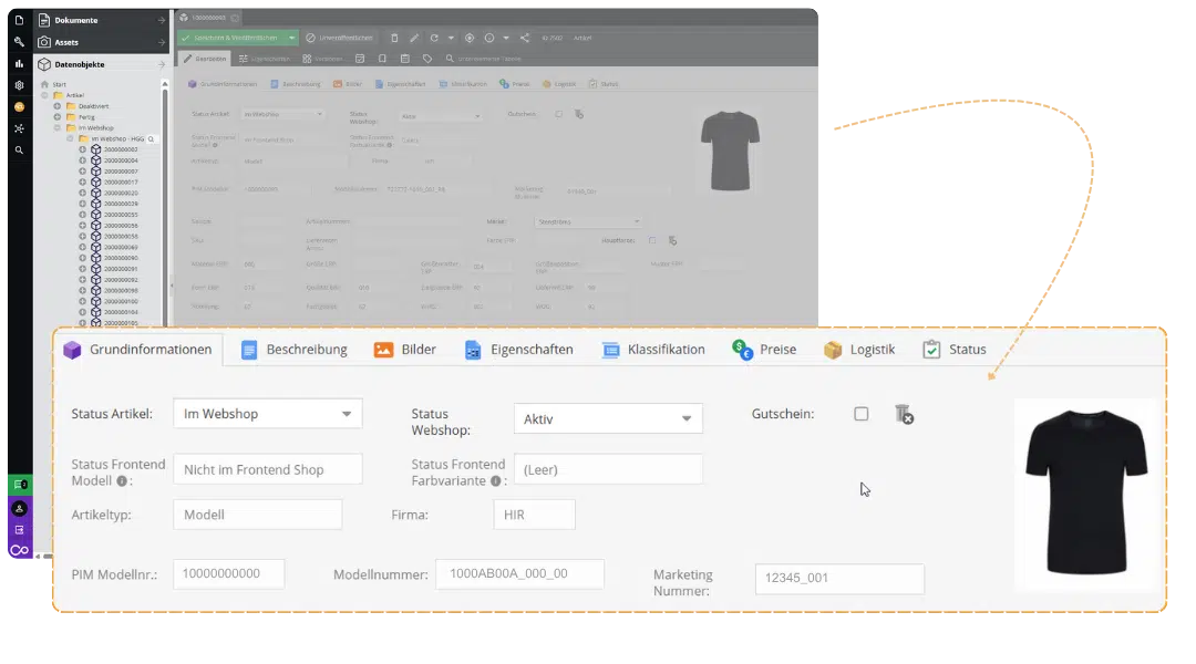 Hirmer PIM Product Information Management Nutzeroberfläche