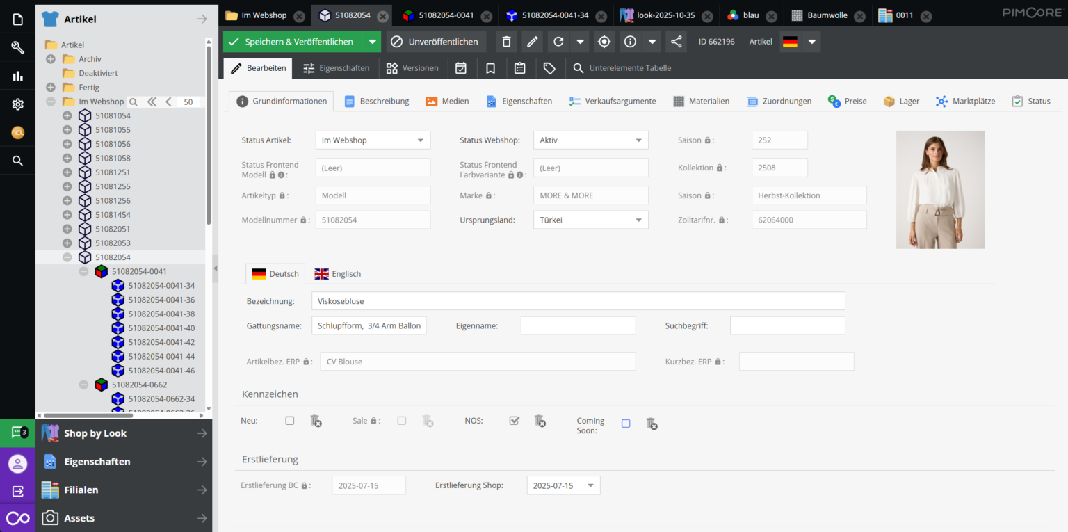 Ausschnitt aus dem Produktinformationsmanagement-System More&More