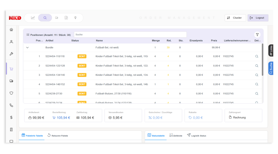 NKD Bundle Order im Ordermanagement Modul von ACL insight
