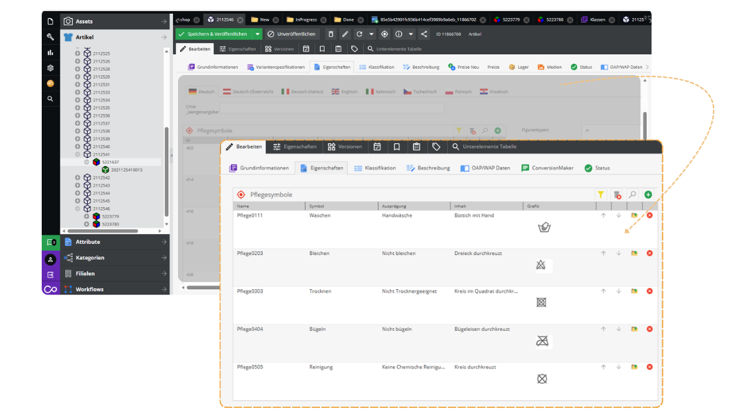 Ausschnitt aus dem Produktinformationsmanagement-System bei NKD