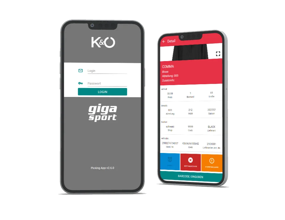 Screenshot: PickPanther-App – Scan- und Pickeransicht im Lager